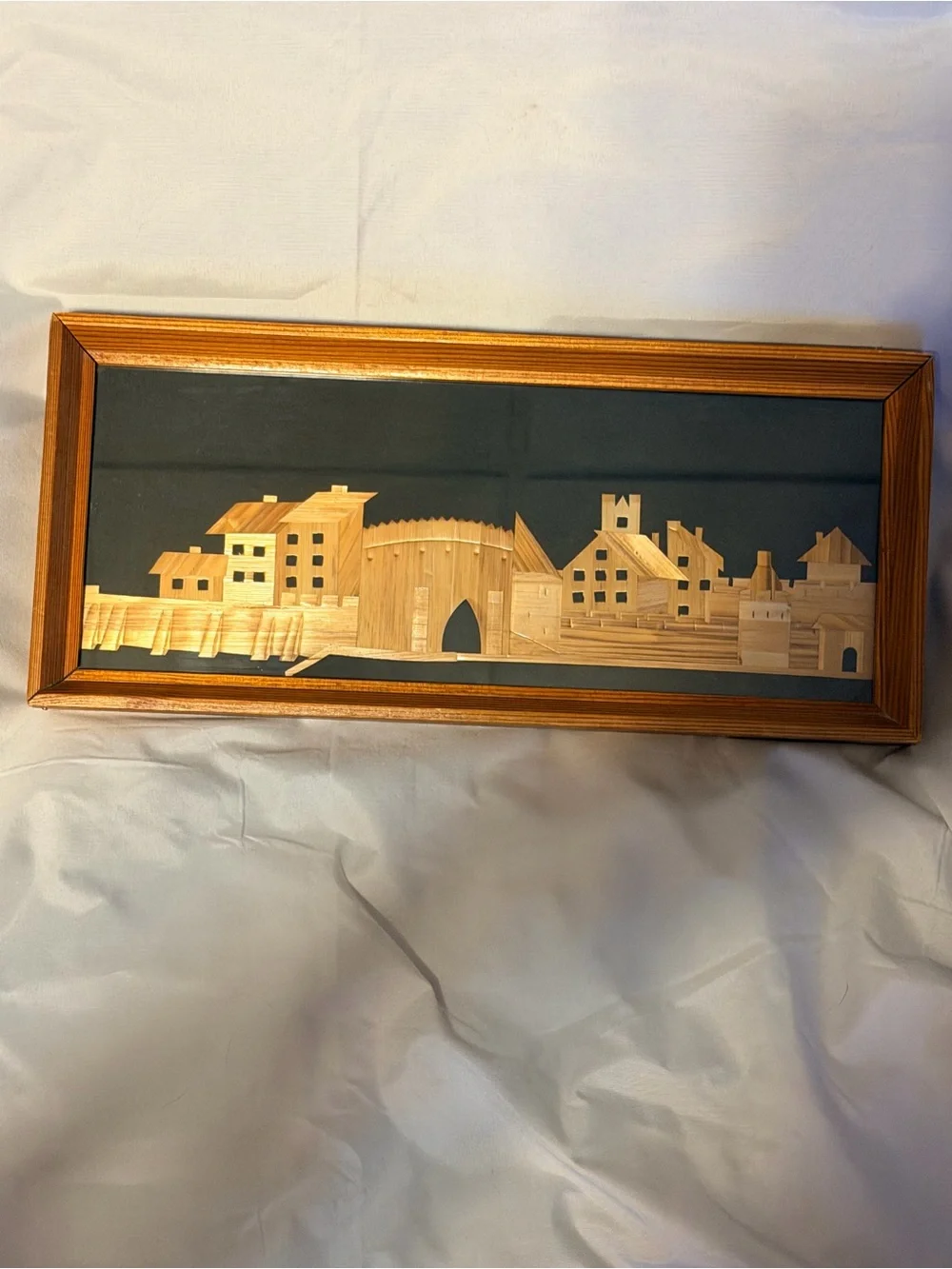 Vintage Polish Wood Marquetry Wall Art 1973 | Handcrafted Intarsia Cityscape |